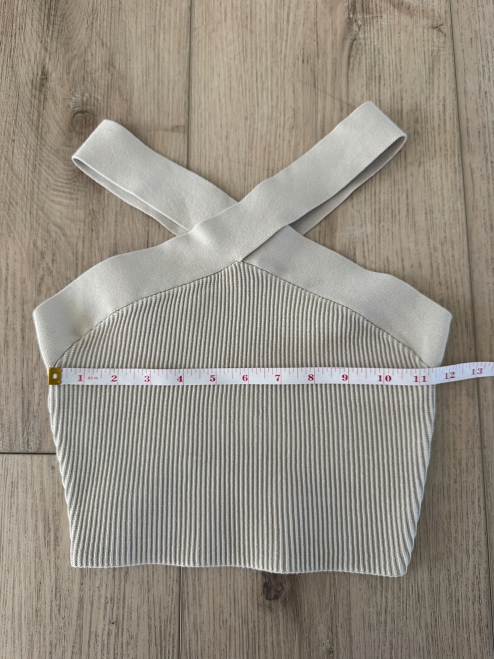 Babaton Cream Ribbed Cross-Back Crop Top - Picture 3 of 5